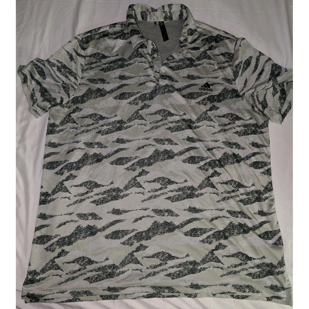 Adidas Mens 2XL Gray Camo Print Performance Golf Short Sleeve Polo Shirt